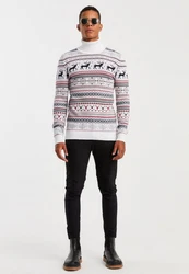 Leif Nelson Strickpullover mit Rundhals Ausschnitt Weiß/Mischfarben/Schwarz/Gelb