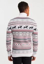 Leif Nelson Strickpullover mit Rundhals Ausschnitt Weiß/Mischfarben/Schwarz/Gelb