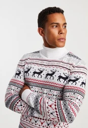 Leif Nelson Strickpullover mit Rundhals Ausschnitt Weiß/Mischfarben/Schwarz/Gelb