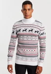 Leif Nelson Strickpullover mit Rundhals Ausschnitt Weiß/Mischfarben/Schwarz/Gelb