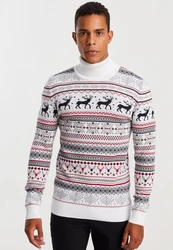 Leif Nelson Strickpullover mit Rundhals Ausschnitt Weiß/Mischfarben/Schwarz/Gelb