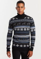 Leif Nelson Strickpullover mit Rundhals Ausschnitt Blau/Schwarz/Braun/Hellblau/Gelb