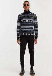 Leif Nelson Strickpullover mit Rundhals Ausschnitt Blau/Schwarz/Braun/Hellblau/Gelb