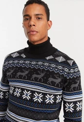 Leif Nelson Strickpullover mit Rundhals Ausschnitt Blau/Schwarz/Braun/Hellblau/Gelb