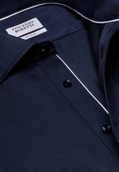 Vincenzo Boretti Businesshemd gerader Schnitt Fischgrat Dunkelblau/Hellblau