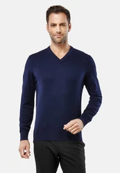 Vincenzo Boretti V-Ausschnitt Pullover V Neck Dunkelblau/Blau