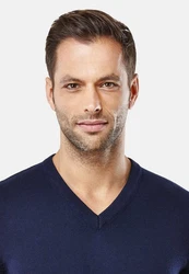Vincenzo Boretti V-Ausschnitt Pullover V Neck Dunkelblau/Blau