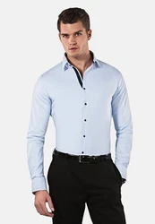 Vincenzo Boretti Businesshemd Super Tailliert Stretch Hellblau/Blau
