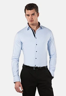 Vincenzo Boretti Businesshemd Super Tailliert Stretch Hellblau/Blau