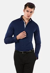 Vincenzo Boretti Businesshemd Super Tailliert Stretch Dunkelblau