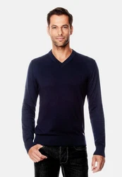 Vincenzo Boretti V-Ausschnitt Pullover Dunkelblau/Blau