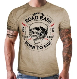 T-Shirt fr Biker, Racer in Washed Sand Optik: Road Rash - Born to Ride
