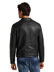 CARLO COLUCCI Lederjacke Bento Schwarz/Orange/Creme/Hellblau