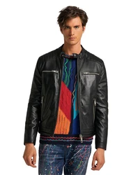 CARLO COLUCCI Lederjacke Bento Schwarz/Orange/Creme/Hellblau