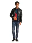 CARLO COLUCCI Lederjacke Bento Schwarz/Orange/Creme/Hellblau