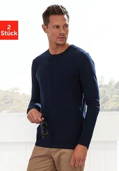H.I.S Langarmshirt (Packung) Dunkelblau/Blau