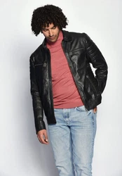 Maze Herren Lederjacke William Schwarz/Rot