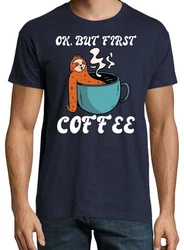 Youth Designz T-Shirt Faultier But First Coffee Herren Shirt Braun/Beige/Dunkelblau