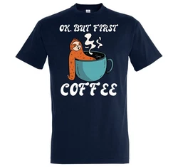 Youth Designz T-Shirt Faultier But First Coffee Herren Shirt Braun/Beige/Dunkelblau