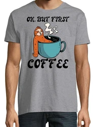 Youth Designz T-Shirt Faultier But First Coffee Herren Shirt Braun
