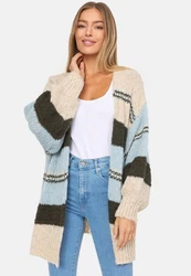 Decay Strickjacke Beige/Blau/Hellblau
