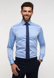 Eterna Langarmhemd SLIM FIT NON IRON Hellblau/Blau