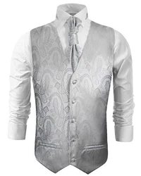 Paul Malone Anzugweste Herren Hochzeitsweste mit Plastron Set (V1, V2, V3) silber/grau