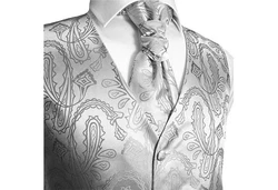Paul Malone Anzugweste Herren Hochzeitsweste mit Plastron Set (V1, V2, V3) silber/grau
