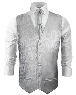 Paul Malone Anzugweste Herren Hochzeitsweste mit Plastron Set (V1, V2, V3) silber/grau