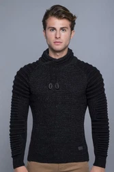 CARISMA Strickpullover mit Schalkragen Schwarz/Dunkelgrau