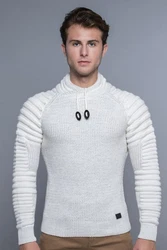 CARISMA Strickpullover mit Schalkragen Grau/Creme/Weiß