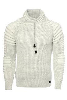 CARISMA Strickpullover mit Schalkragen Grau/Creme/Weiß