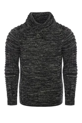CARISMA Strickpullover mit Schalkragen Schwarz/Dunkelgrau/Grau