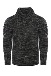 CARISMA Strickpullover mit Schalkragen Schwarz/Dunkelgrau/Grau