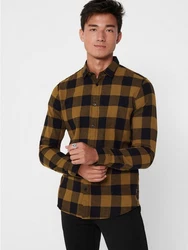 ONLY & SONS Langarmhemd Freizeit Karohemd Holzfäller (4628) hellbraun/schwarz