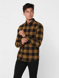 ONLY & SONS Langarmhemd Freizeit Karohemd Holzfäller (4628) hellbraun/schwarz