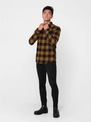 ONLY & SONS Langarmhemd Freizeit Karohemd Holzfäller (4628) hellbraun/schwarz