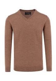 V-Ausschnitt-Pullover Pullover - Merino - Casual Fit - V-Ausschnitt - Einfarbig - Braun (1-tlg)