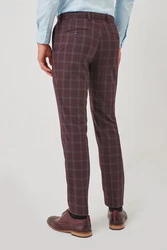 Next Karierter Anzug mit Besatz Skinny-Fit-Hose Dunkelrot/Bordeaux/Lila/Rot