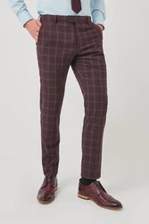 Next Karierter Anzug mit Besatz Skinny-Fit-Hose Dunkelrot/Bordeaux/Lila/Rot