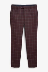 Next Karierter Anzug mit Besatz Skinny-Fit-Hose Dunkelrot/Bordeaux/Lila/Rot