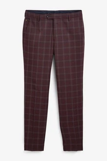 Next Karierter Anzug mit Besatz Skinny-Fit-Hose Dunkelrot/Bordeaux/Lila/Rot