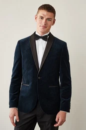 Sakko Gemustertes Samtsakko Slim Fit (1-tlg)