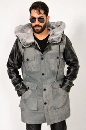 Ledermantel Grnland Lederparka mit Kapuze aus echtem Lammnappa-Leder