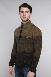 CARISMA Herren Pullover Strickpullover mit Kragen (7576) Dunkelgrün/Braun/Orange