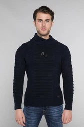 CARISMA Strickpullover mit Stehkragen Schwarz/Dunkelblau