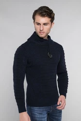 CARISMA Strickpullover mit Stehkragen Schwarz/Dunkelblau