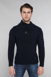 CARISMA Strickpullover mit Stehkragen Schwarz/Dunkelblau