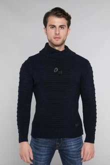 CARISMA Strickpullover mit Stehkragen Schwarz/Dunkelblau
