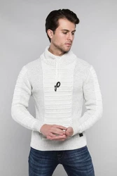 CARISMA Strickpullover mit Stehkragen Grau/Weiß/Hellblau/Creme